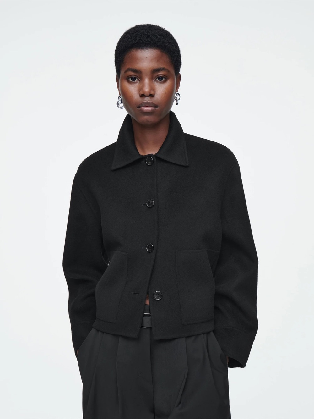 COS Black Boxy Double-faced Wool Jacket, size M